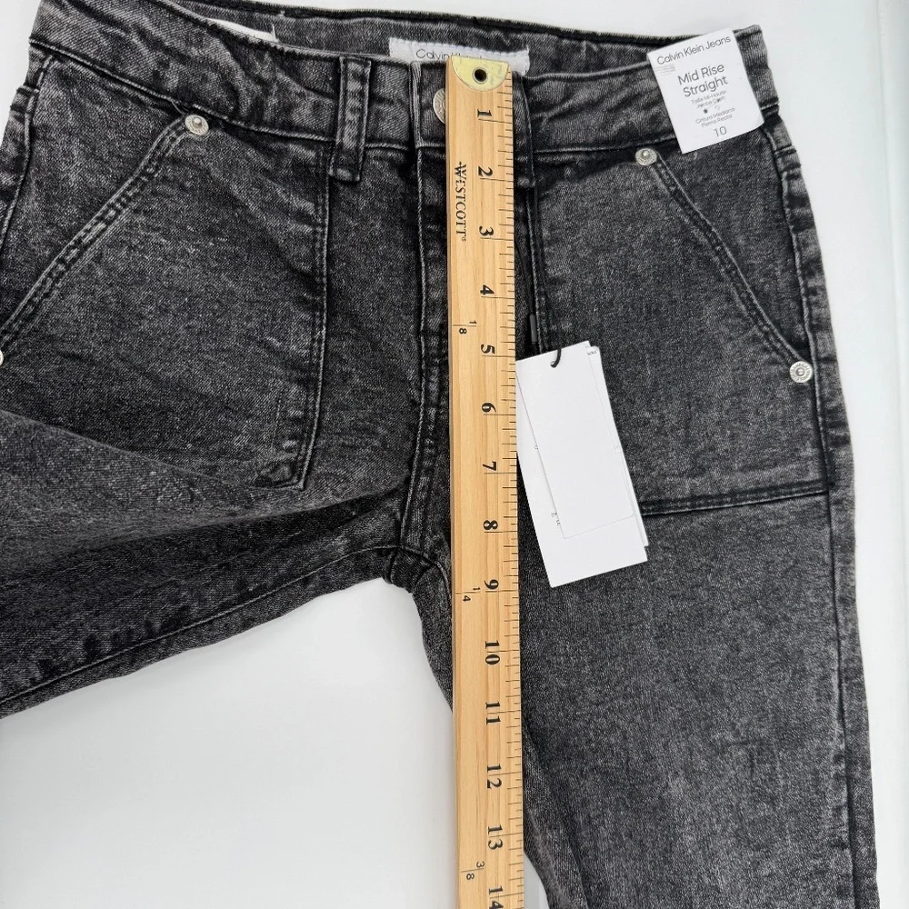 Calvin Klein Jeans Youth Girl 10 Black Mid Rise Straight Denim Acid Wash Stretch